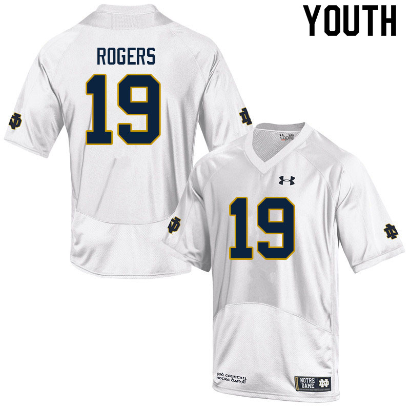 Youth #19 Moses Rogers Notre Dame Fighting Irish College Football Jerseys Sale-White - Click Image to Close